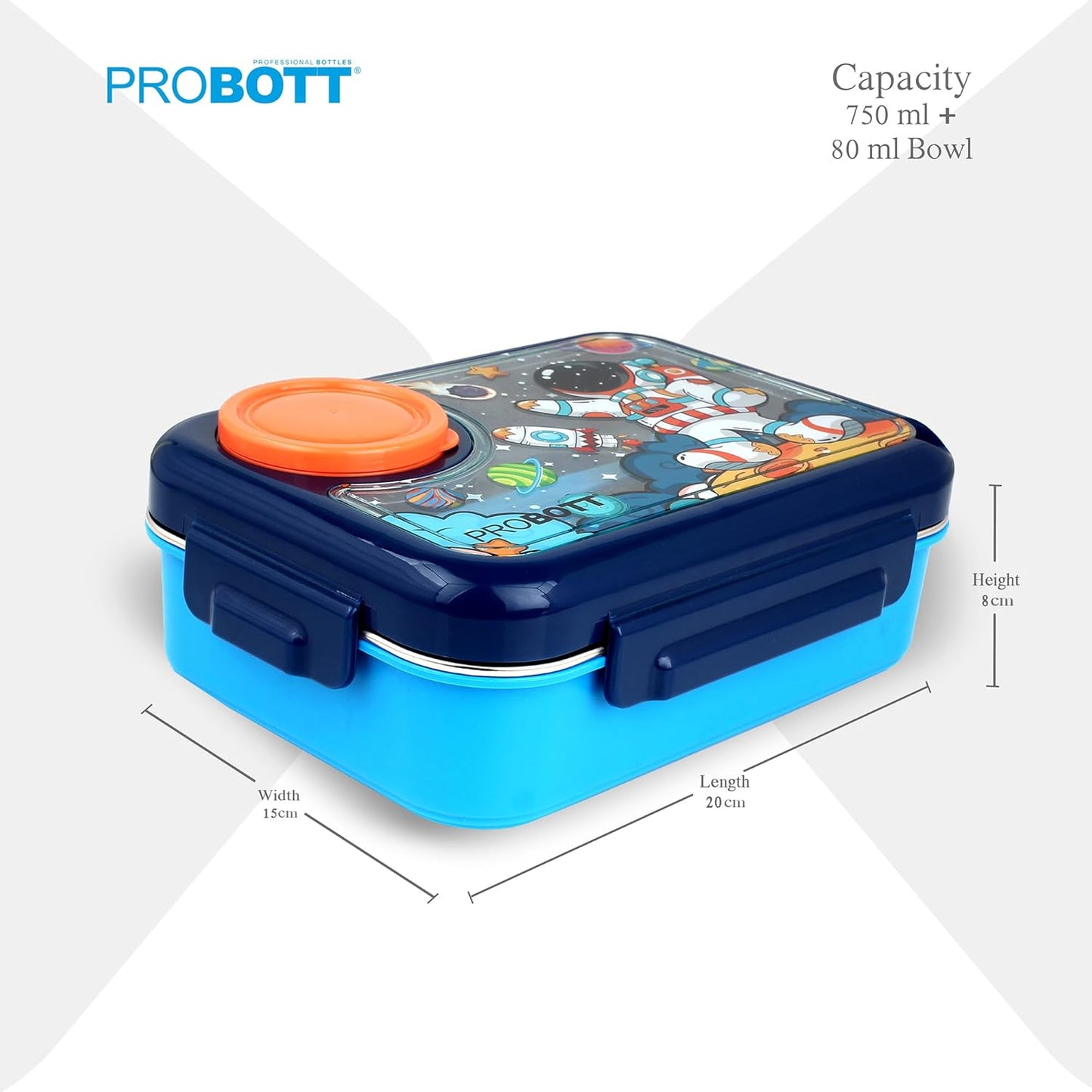 Probott Fun Time 750Ml Stainless Steel Lunch Box 2 Compartment With 1 Bowl & 1 Spoon 1 Fork Tiffin Box