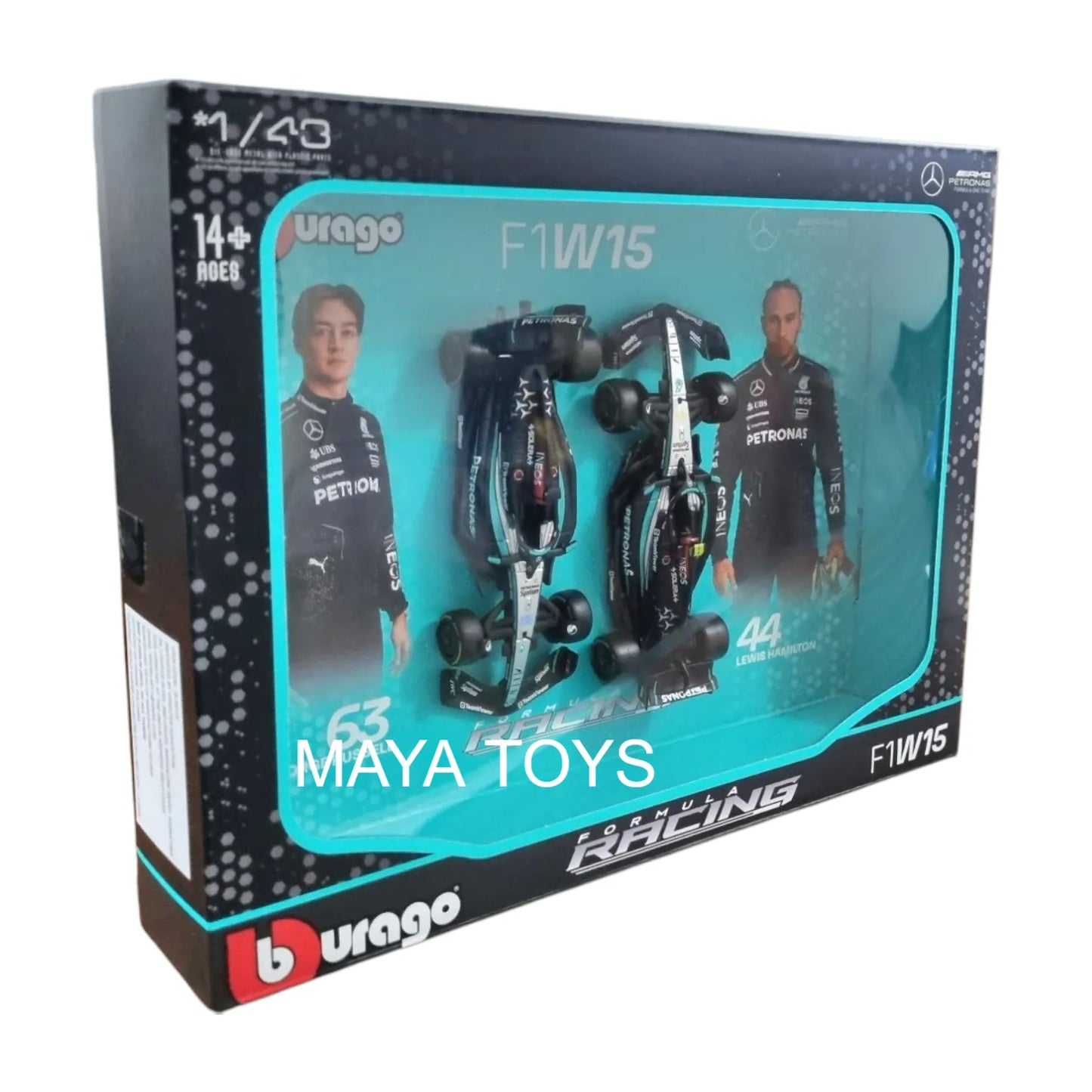 Bburago 1/43 Mercedes-AMG W15 Performance Set of 2 F1 Models #44 Lewis Hamilton #63 George Russel