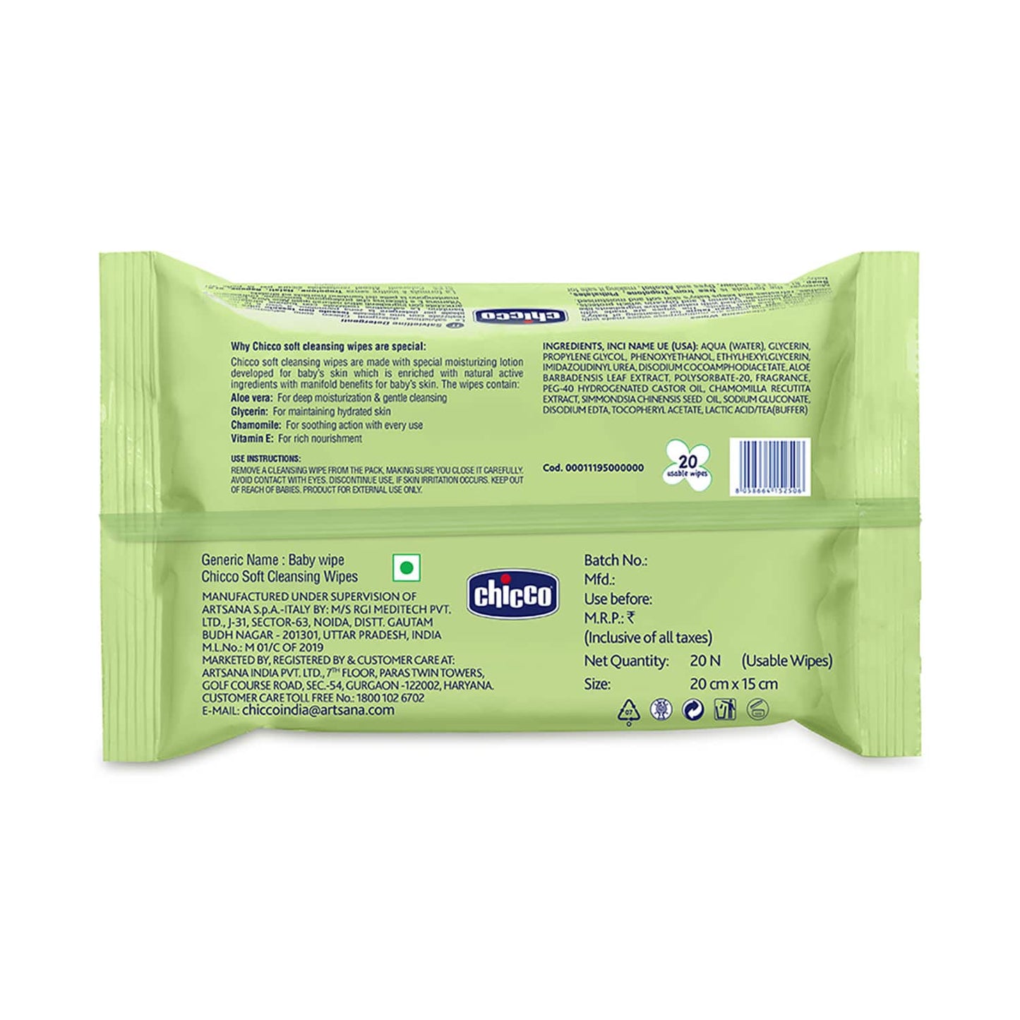 Chicco Baby Moments Wipes 20Pcs