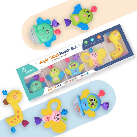 R for Rabbit Jingle Safari Rattles BIS Certified for Safety - Set of 5 - BPA Free