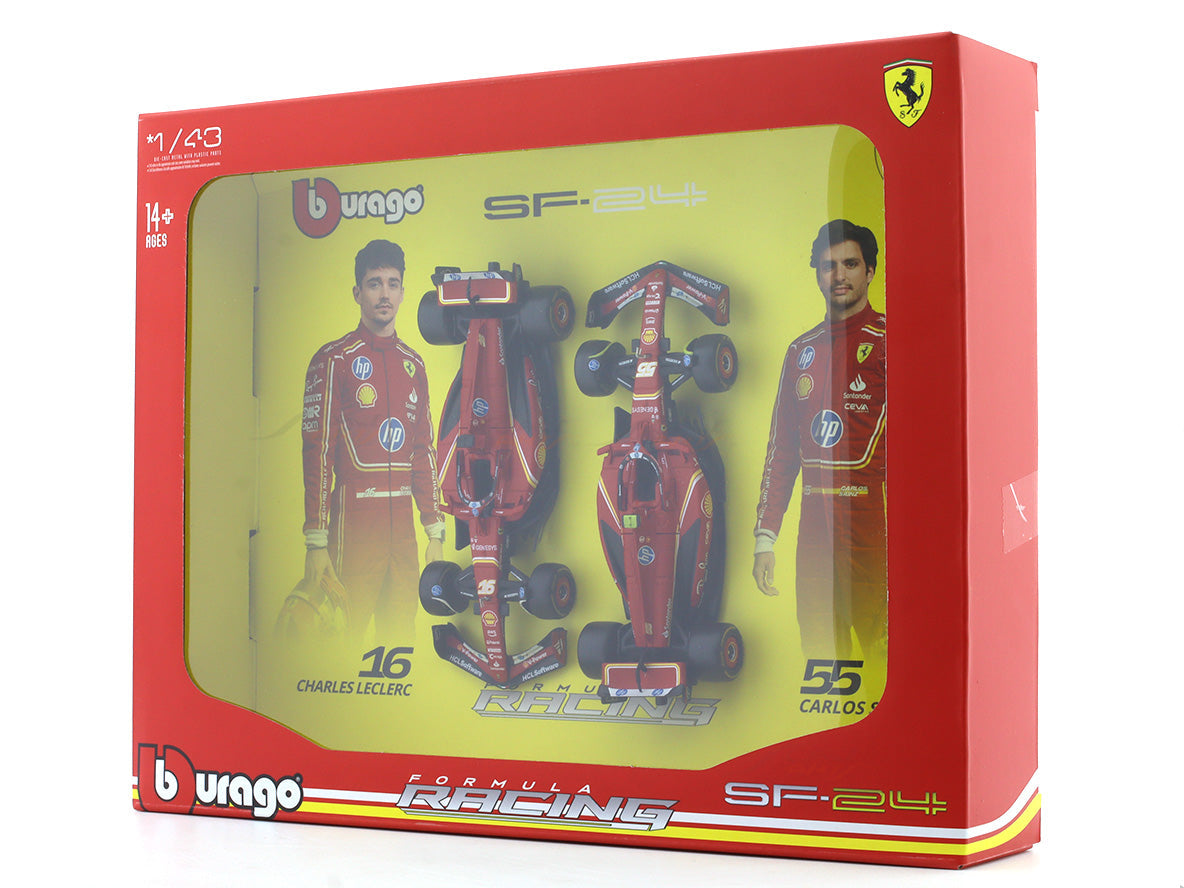 Bburago 1/43 Ferrari SF-24 Set of 2 Formula 1 Models #16 Charles Leclerc & #55 Carlos Sainz