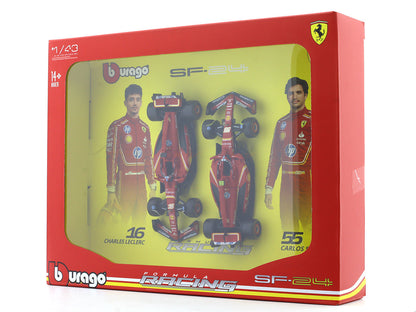 Bburago 1/43 Ferrari SF-24 Set of 2 Formula 1 Models #16 Charles Leclerc & #55 Carlos Sainz