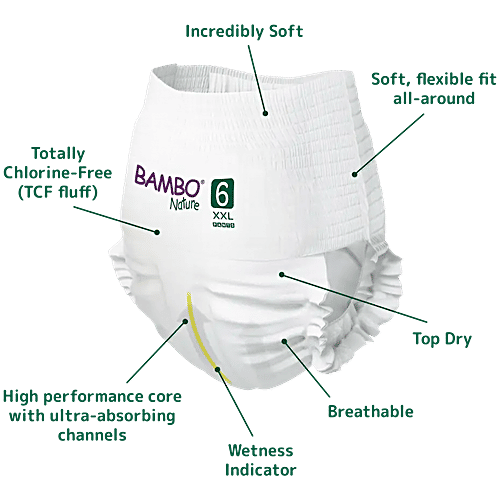 Bambo Nature Premium Baby Pants Diapers for Kids XXL Size (15+ Kgs)-18 Count
