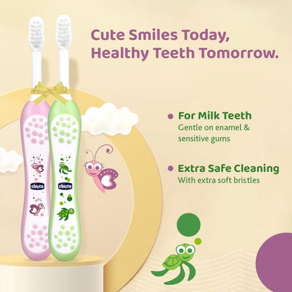 Chicco Toothbrush Set Pink+Green 6M-36M