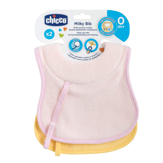 Chicco Baby Milky Bib 0M+ 2 Pcs Girl (pink/yellow)