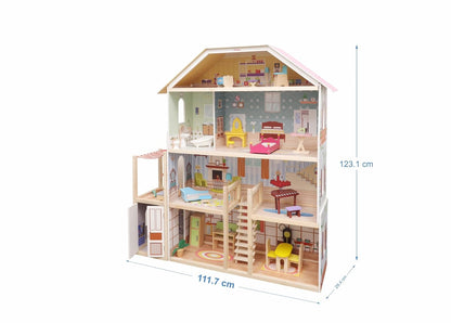 Open Ended Wooden Doll House - Grand Mansion 28 pcs furniture included