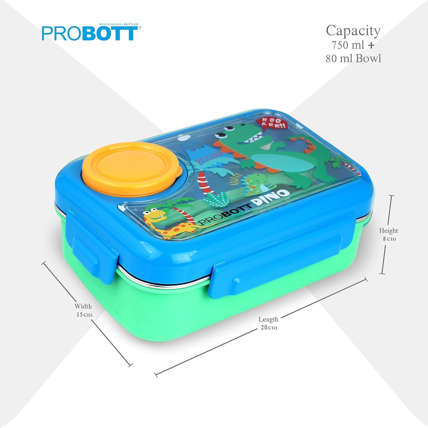Probott Fun Time 750Ml Stainless Steel Lunch Box With 80Ml Bowl, Spoon &Amp; Fork