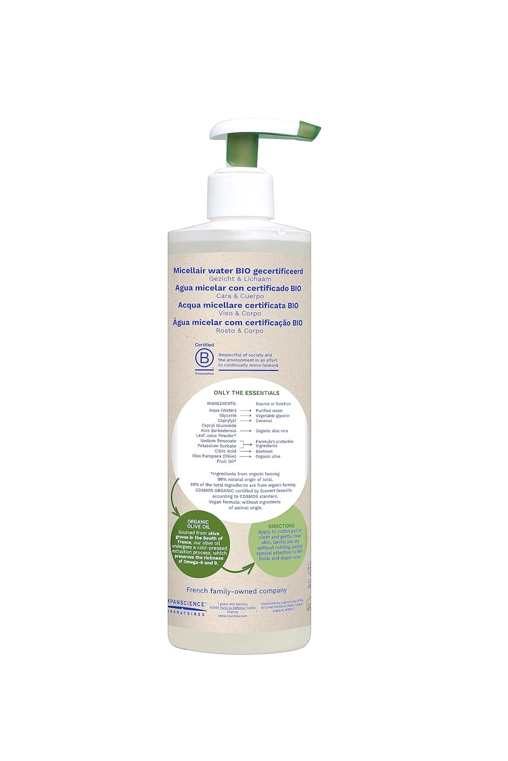 Mustela Organic Micellar Cleansing Water Face & Body 400ml