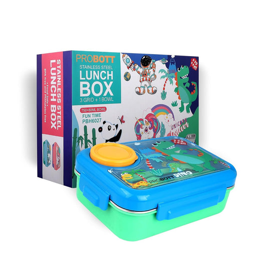 Probott Fun Time 750Ml Stainless Steel Lunch Box With 80Ml Bowl, Spoon &Amp; Fork