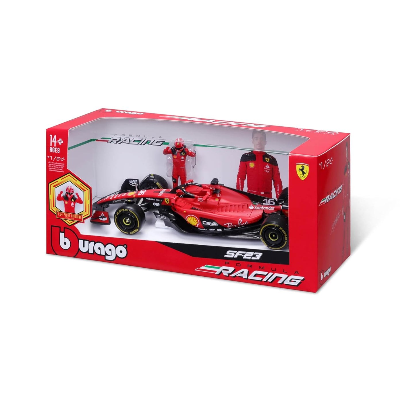 Bburago - 1/24 2023 Ferrari SF-23 Charles Leclerc Formula 1 Model with Pilot Figure