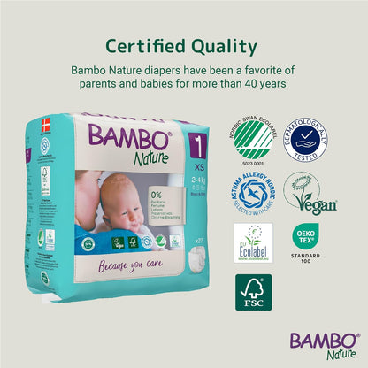 Bambo Nature Premium Baby Tape Diapers for New Born Baby XS Size (2-4 Kgs)