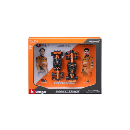 Bburago 2024 McLaren Miami Racing Team twin cars by Lando Norris and Oscar piastri 1/43