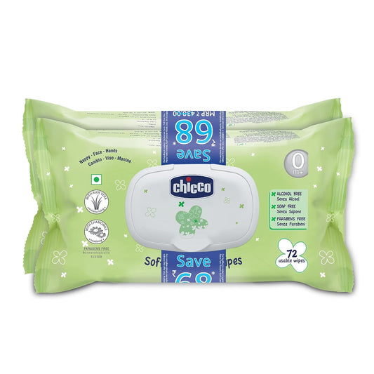 Chicco Baby Moments Wipes Pack of 2, 72 Sheets per Pack