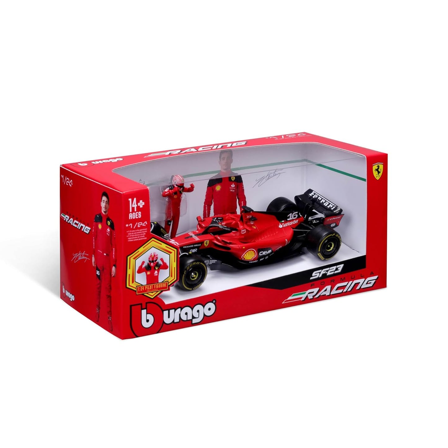 Bburago - 1/24 2023 Ferrari SF-23 Charles Leclerc Formula 1 Model with Pilot Figure