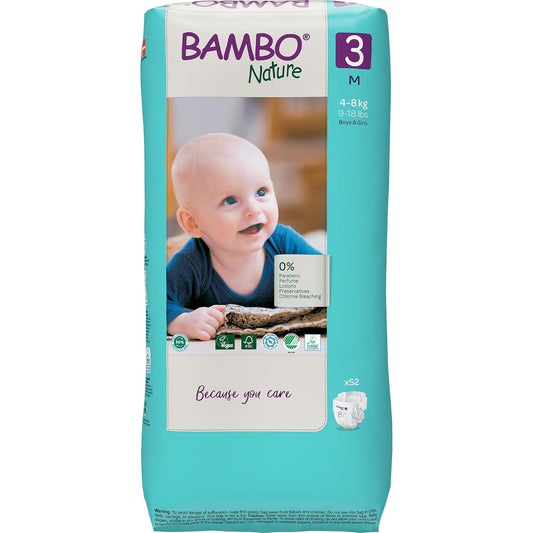 Bambo Nature Premium Baby Tape Diapers for Baby Medium Size (4-8 Kgs)-52 Count