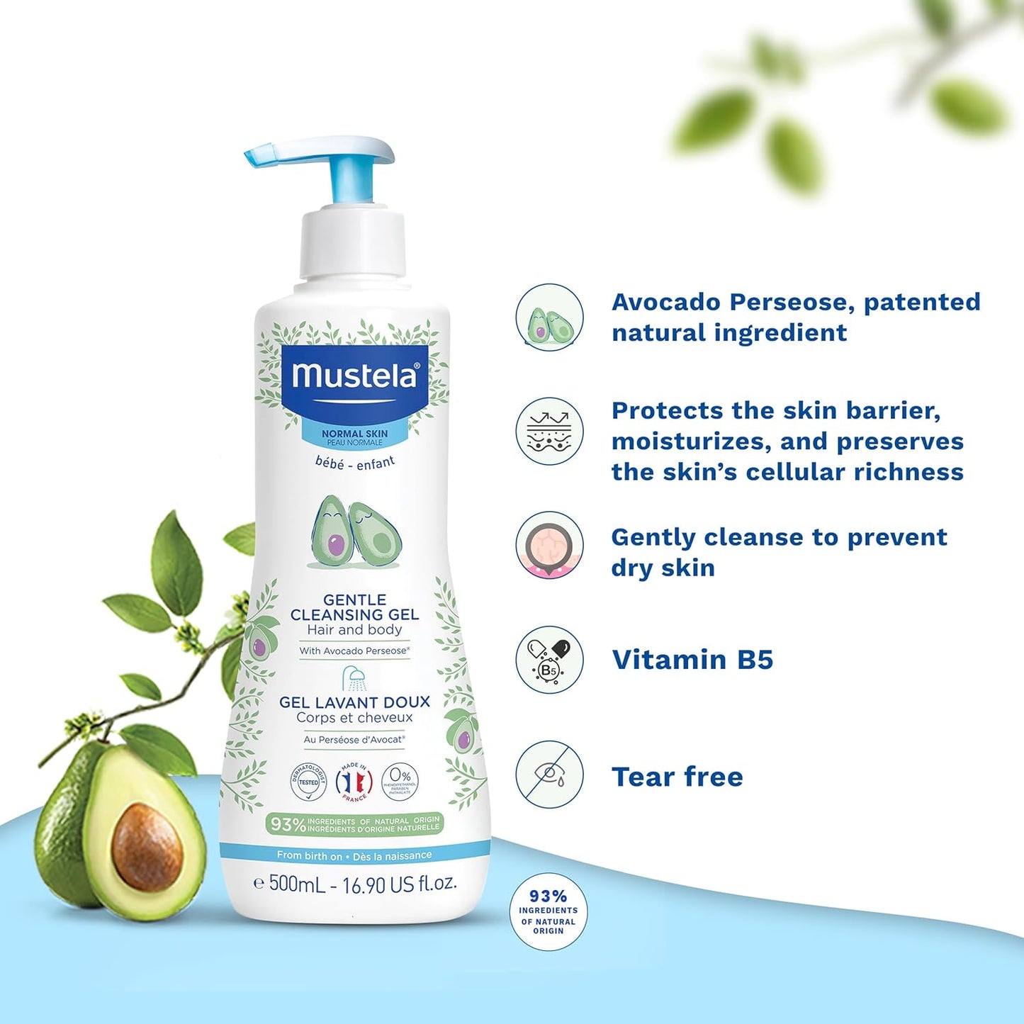 Mustela Baby Body Wash and Shampoo 500ml