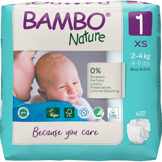 Bambo Nature Premium Baby Tape Diapers for New Born Baby XS Size (2-4 Kgs)