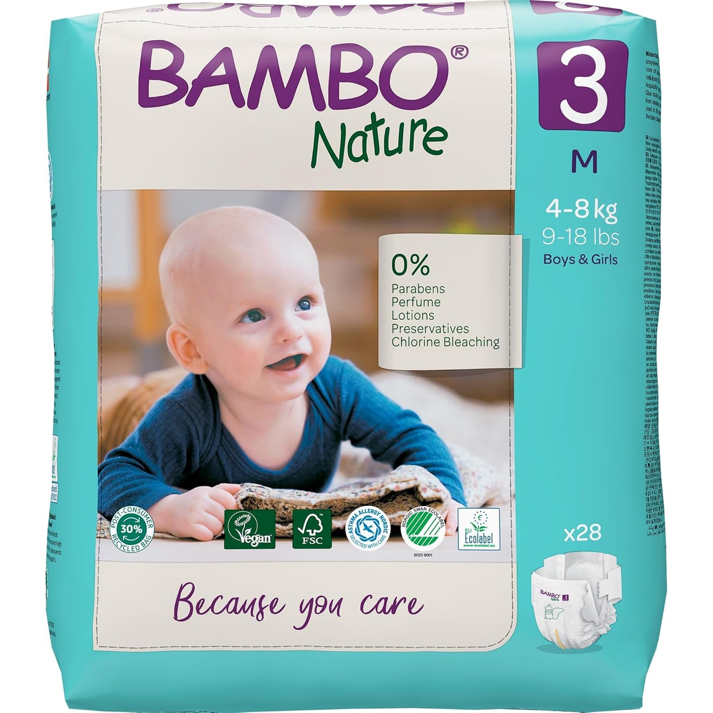 Bambo Nature Premium Baby Tape Diapers for Baby Medium Size (4-8 Kgs)-28 Count