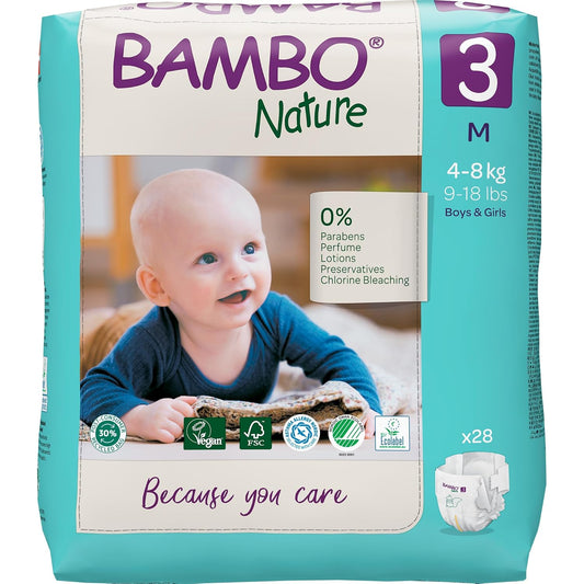 Bambo Nature Premium Baby Tape Diapers for Baby Medium Size (4-8 Kgs)-28 Count