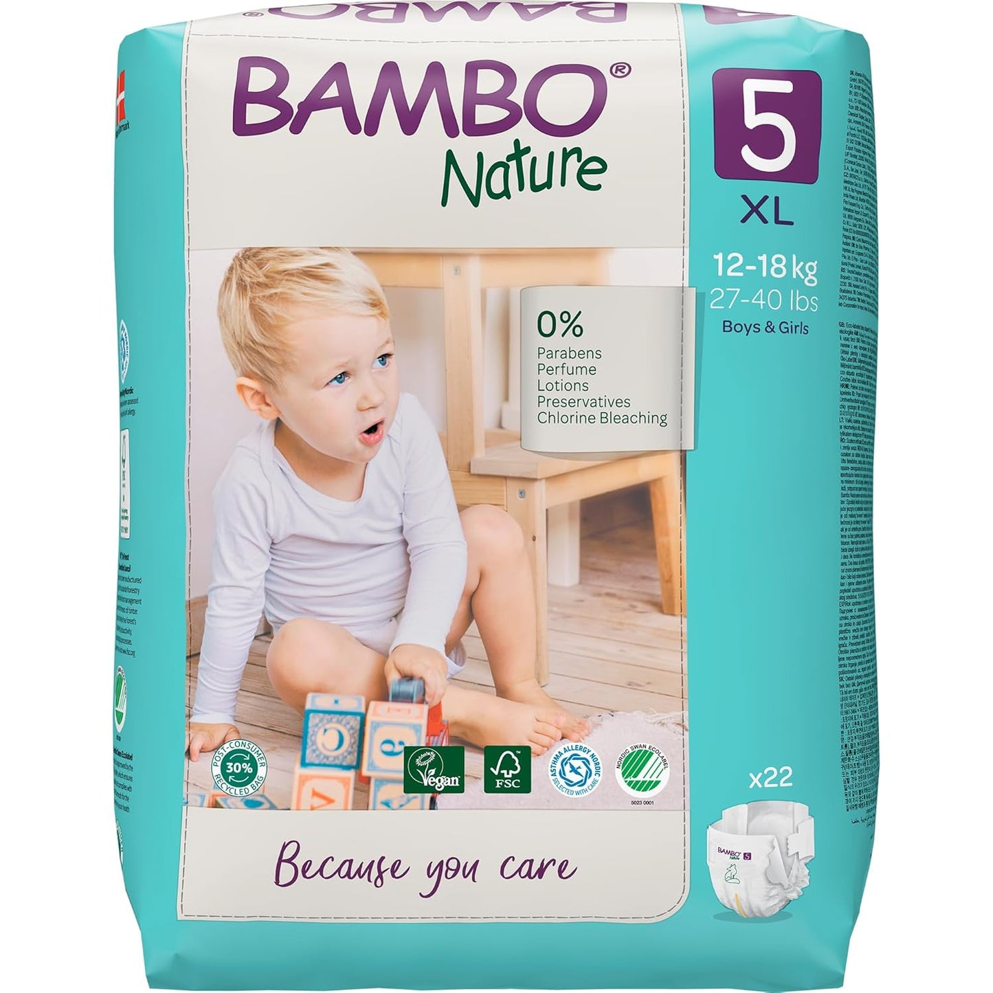 Bambo Nature Premium Baby Tape Diapers for Baby XL Size (12-18 Kgs)-22 Count