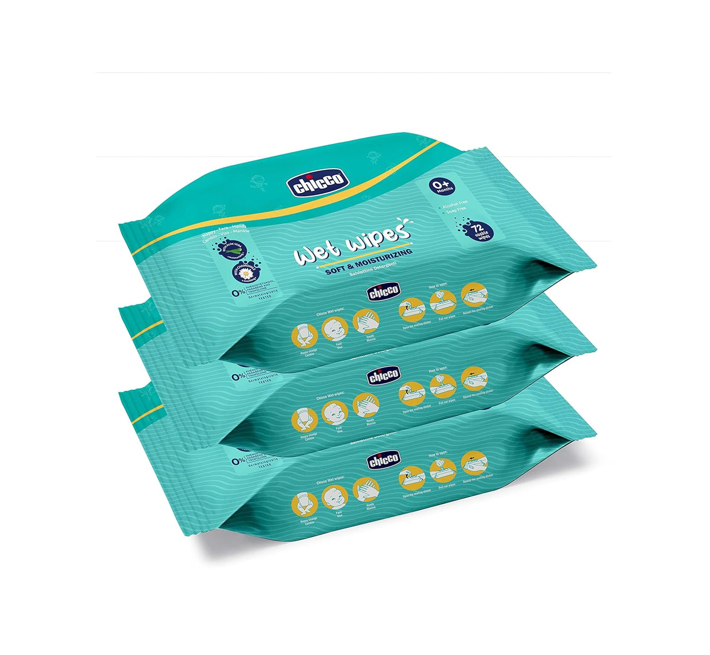 Chicco Wet Wipes 216Pcs(72Pcs X 3 Packs)