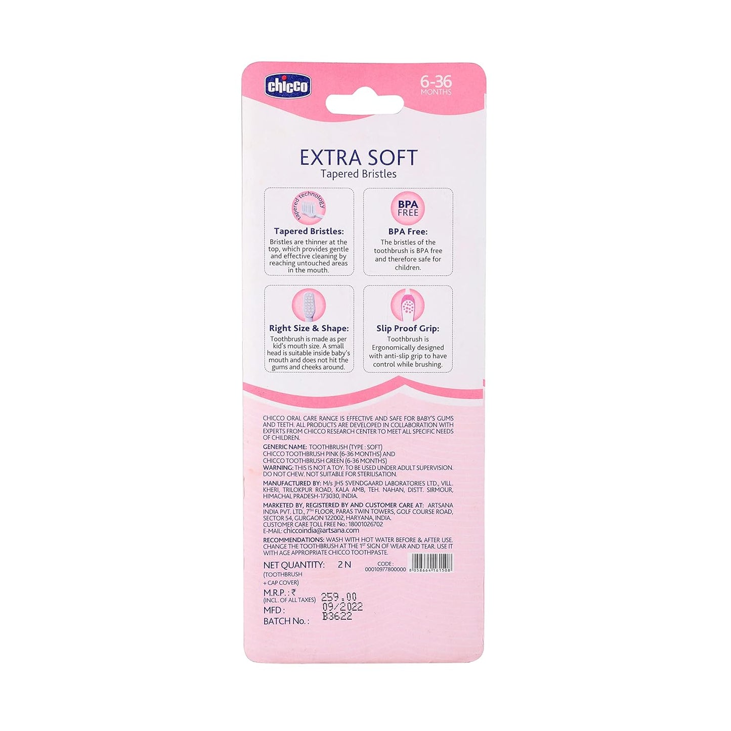 Chicco Toothbrush Set Pink+Green 6M-36M