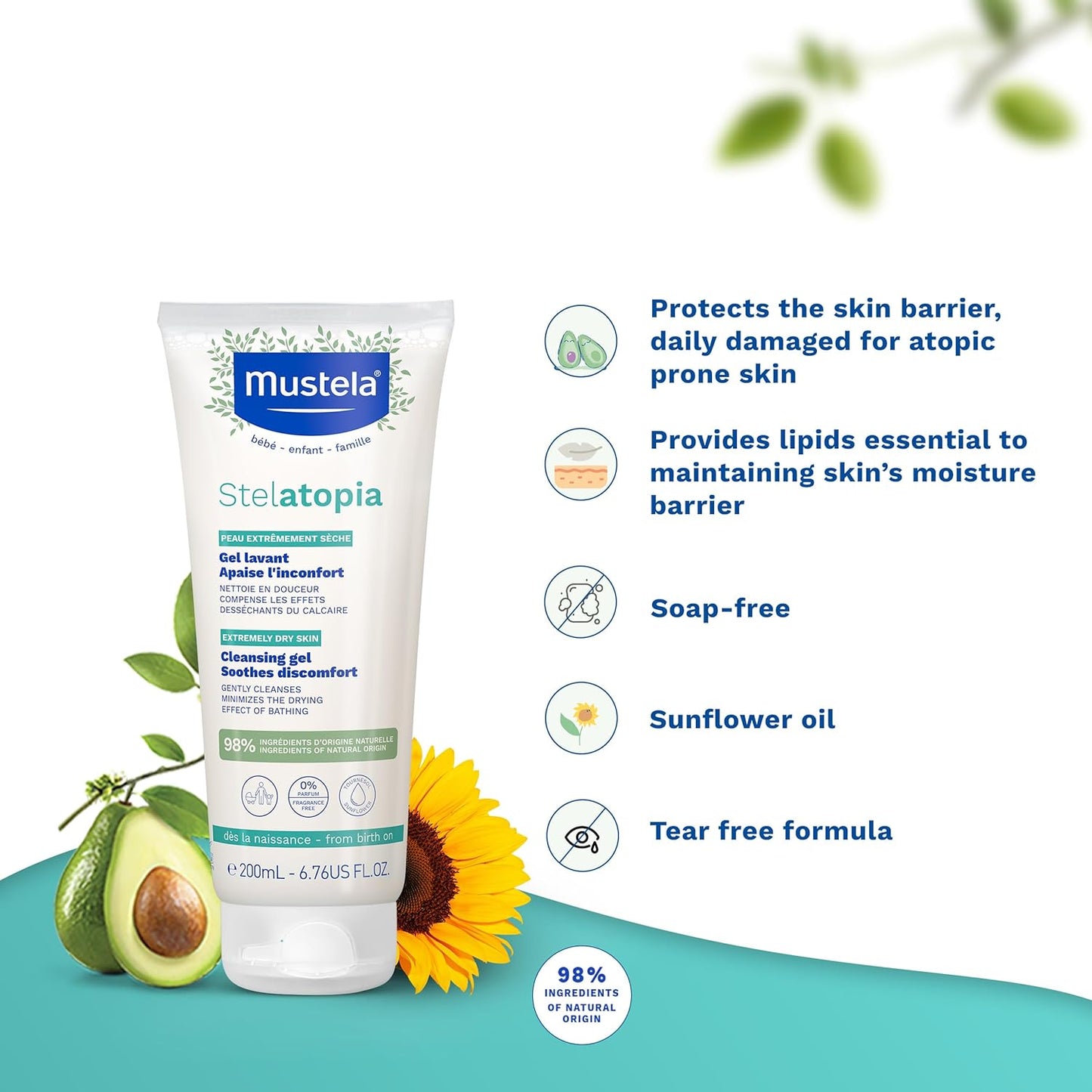 Mustela Stelatopia Cleansing Gel with Sunflower Oil - 200ml