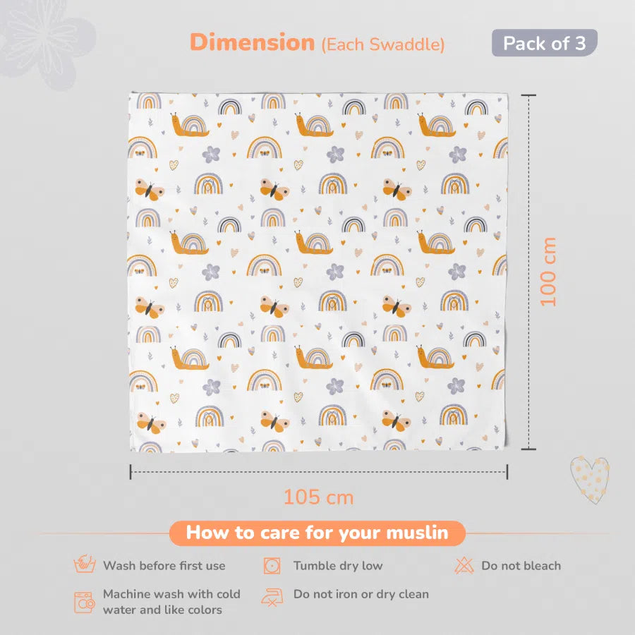 R for Rabbit Cuddlez 100% Muslin Baby Swaddle for Newborns (Pack of 3)