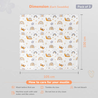 R for Rabbit Cuddlez 100% Muslin Baby Swaddle for Newborns (Pack of 3)