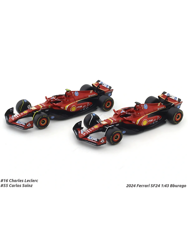 Bburago 1/43 Ferrari SF-24 Set of 2 Formula 1 Models #16 Charles Leclerc & #55 Carlos Sainz