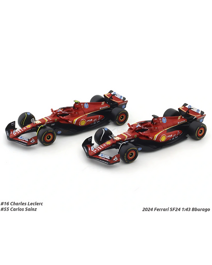 Bburago 1/43 Ferrari SF-24 Set of 2 Formula 1 Models #16 Charles Leclerc & #55 Carlos Sainz