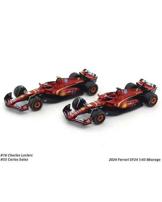 Bburago 1/43 Ferrari SF-24 Set of 2 Formula 1 Models #16 Charles Leclerc & #55 Carlos Sainz
