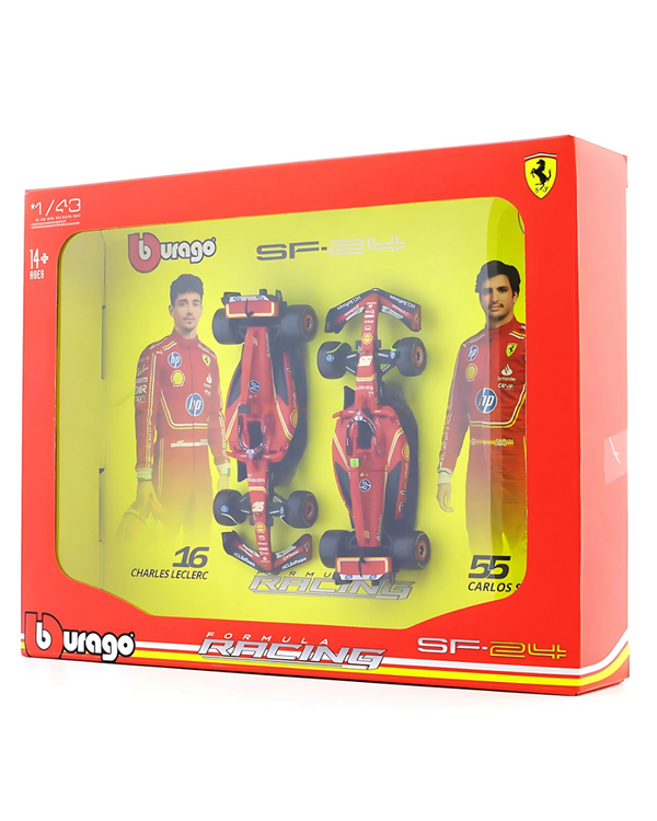 Bburago 1/43 Ferrari SF-24 Set of 2 Formula 1 Models #16 Charles Leclerc & #55 Carlos Sainz