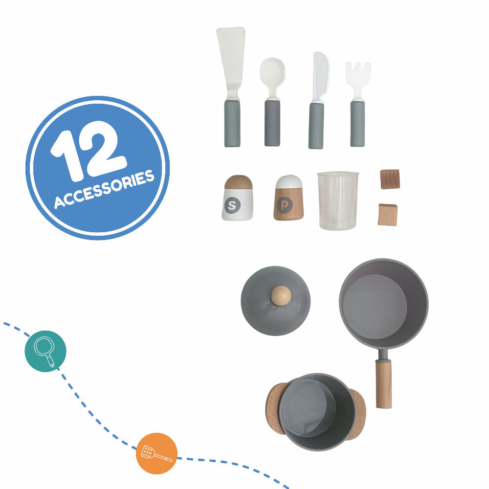 Open Ended Modern Kitchen Set with Lights & Sound -12 Accessories included