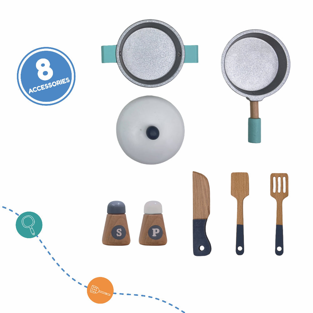 Open Ended Tiny Chef's First Wooden Kitchen (8 Accessories included)