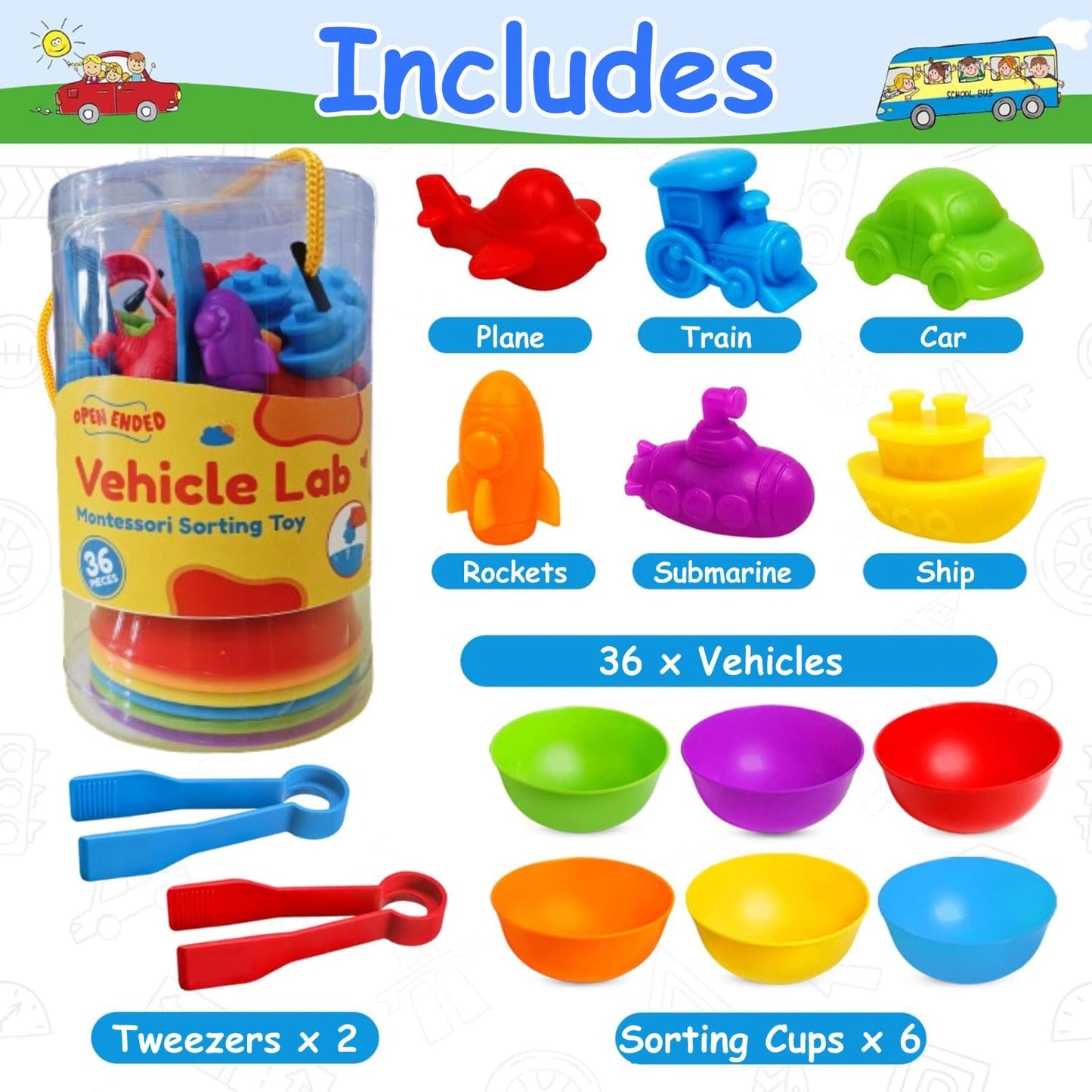 Open Ended Vehicle Lab Montessori Sorting Toy (44 Pcs)