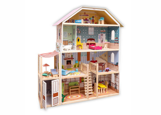 Open Ended Wooden Doll House - Grand Mansion 28 pcs furniture included