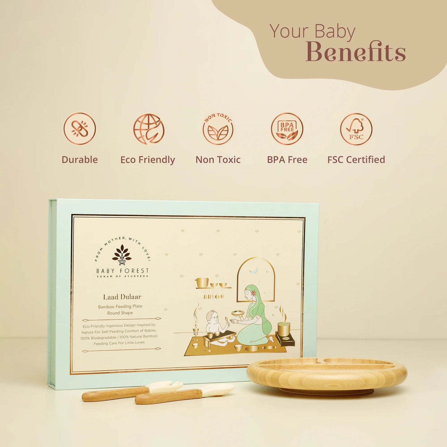 Baby Forest Laad Dulaar Bamboo Feeding Plate - Round Shape