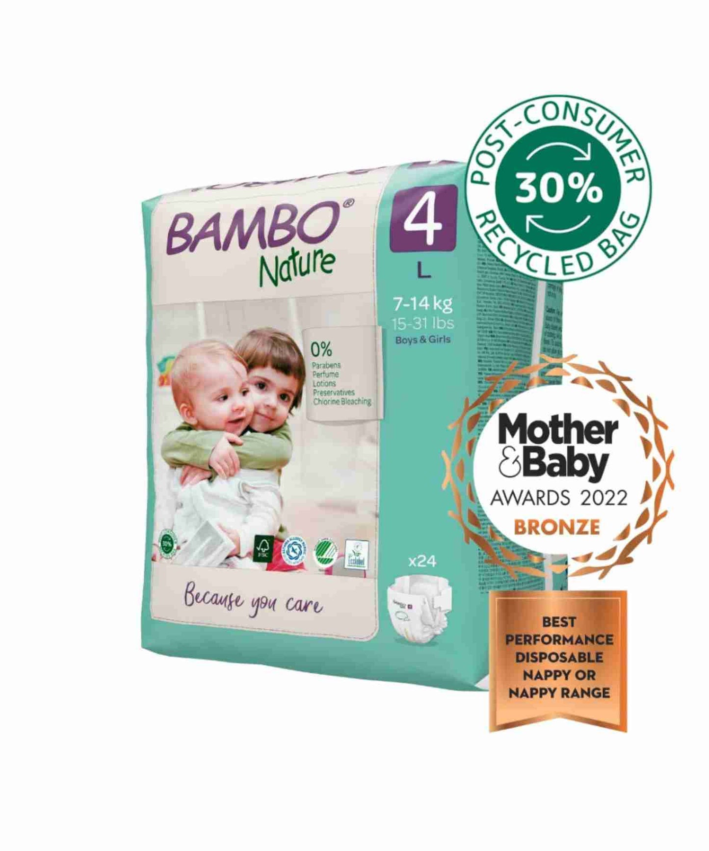 Bambo Nature Premium Baby Tape Diapers for Baby Large,24 Count