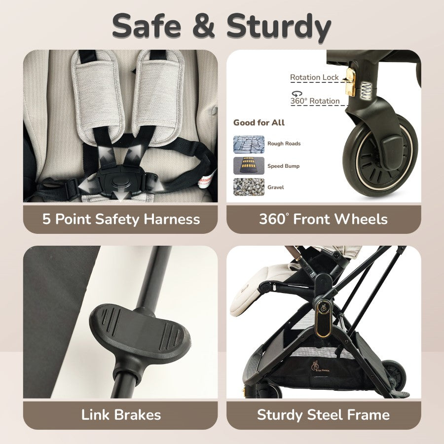 R for Rabbit Street Smart Regal 2-Way Reversible Baby Stroller with One-Hand Fold & 5-Point Safety Harness