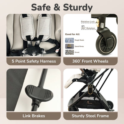 R for Rabbit Street Smart Regal 2-Way Reversible Baby Stroller with One-Hand Fold & 5-Point Safety Harness