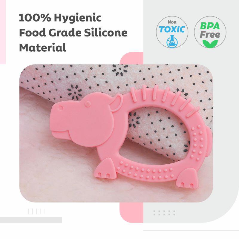 R for Rabbit Tiny Bites Safari – Cute Baby Silicone Teether - Hippo Pink