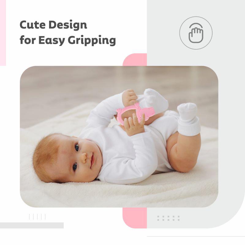 R for Rabbit Tiny Bites Safari – Cute Baby Silicone Teether - Hippo Pink