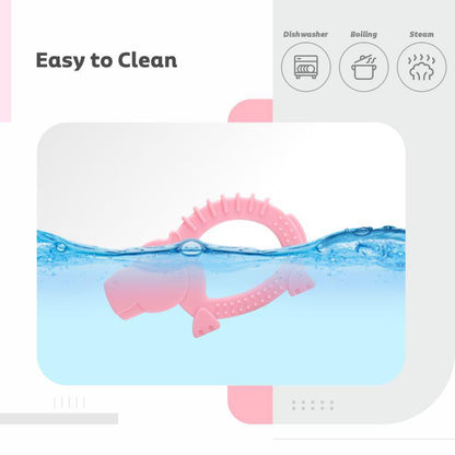 R for Rabbit Tiny Bites Safari – Cute Baby Silicone Teether - Hippo Pink