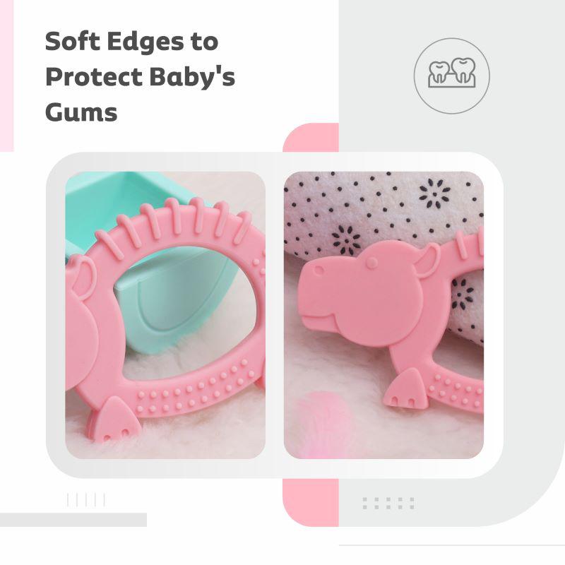 R for Rabbit Tiny Bites Safari – Cute Baby Silicone Teether - Hippo Pink