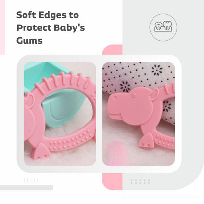 R for Rabbit Tiny Bites Safari – Cute Baby Silicone Teether - Hippo Pink
