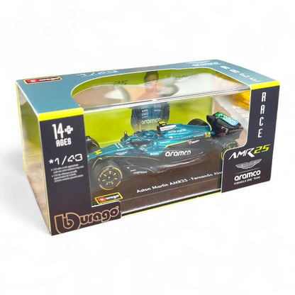 Bburago 1:43 Scale Aramco Aston Martin AMR25 2025 Formula 1 Model #14 Fernando Alonso