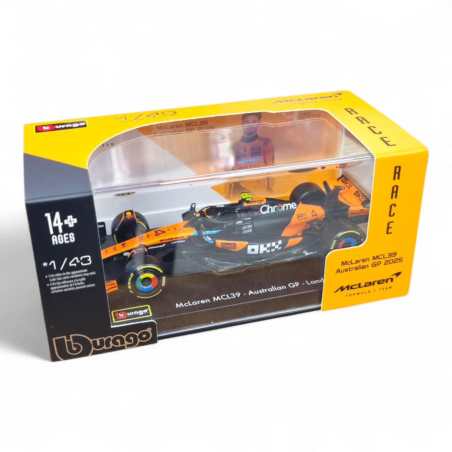Bburago 1:43 Scale Mclaren MCL39 Australian GP 2025 Formula 1 Model #4 Lando Norris
