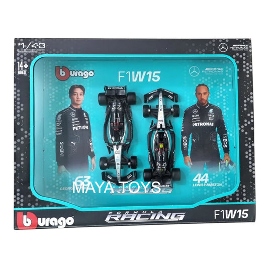 Bburago 1/43 Mercedes-AMG W15 Performance Set of 2 F1 Models #44 Lewis Hamilton #63 George Russel