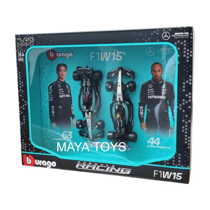 Bburago 1/43 Mercedes-AMG W15 Performance Set of 2 F1 Models #44 Lewis Hamilton #63 George Russel